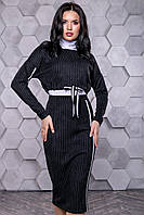 Модный женский замшевый костюм - юбка миди и топ 42-46 размера черный