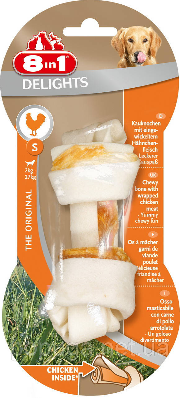 8in1 Delights M жувальна кістка з курячим м'ясом для собак, M 14 см