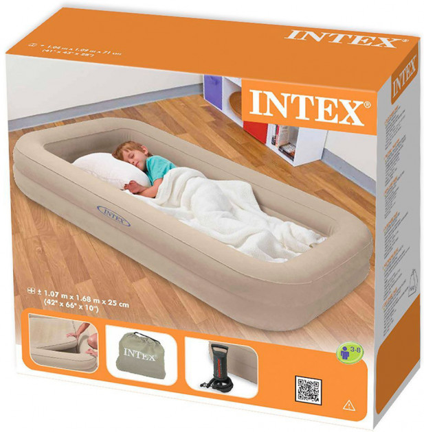 Детская односпальная надувная Кровать Intex 66810 с бортиками 107-168-25 см + ручной насос - фото 2 - id-p882381695