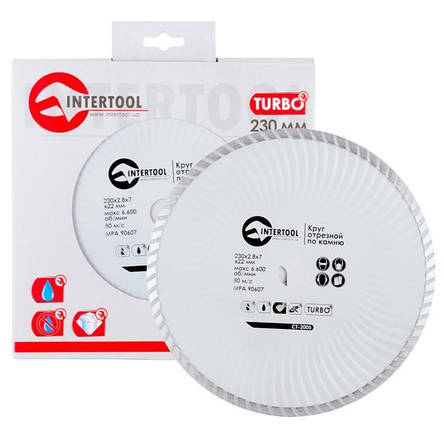Диск відрізний для каменю TURBO алмазний, 230 мм, 16-18% INTERTOOL CT-2005, фото 2