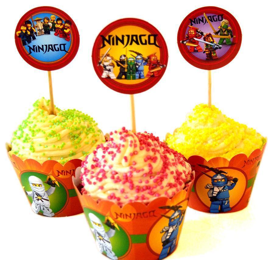 Набір для капкейків: топери і накладки на кошики (6шт/уп)-(Картон)- Ниндзяго, Прикрасу для столу, Помаранчевий