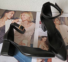 Комфортні туфлі Limoda з натуральної шкіри босоніжки на підборах 6 см дуже красиві колір чорний