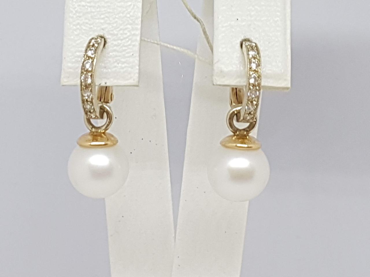 Золоті сережки з перлами і фіанітами. 3532593