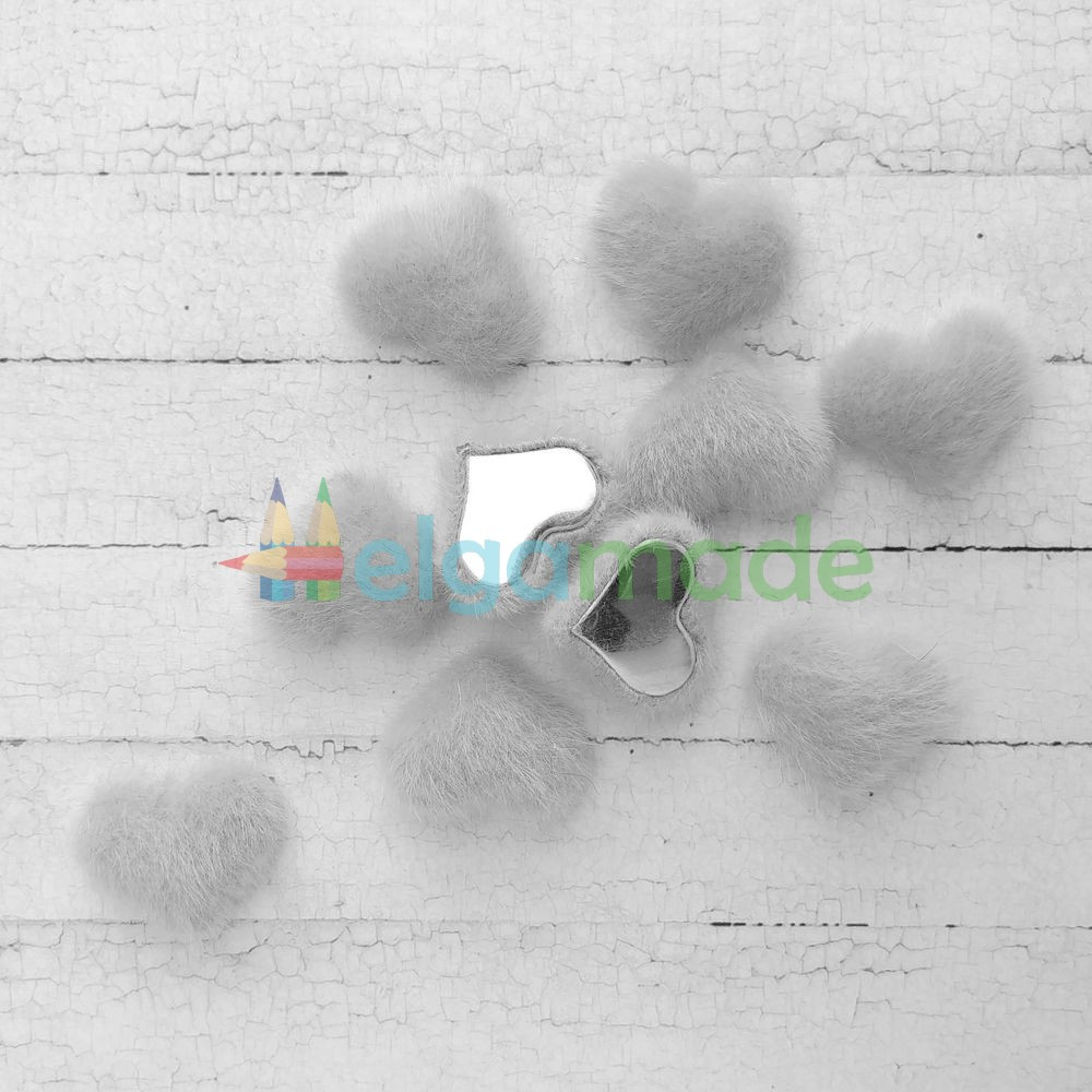 Кабошон хутряний серце, СІРИЙ, 1.7х1.5 см, 1 шт, фото 1