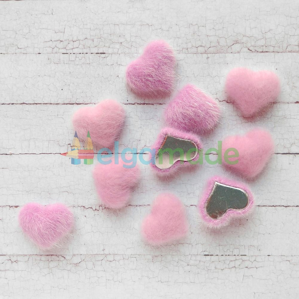 Кабошон хутряний серце, РОЖЕВИЙ, 1.7х1.5 см, 1 шт, фото 1