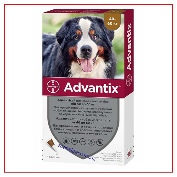 Капли Advantix XXL на 40-60 кг (Адвантикс) для Собак от Блох и Клещей ...