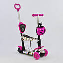 Самокат беговел коляска рожево-білий з ручкою підсвічуванням платформи і світяться колесами малюкам від 1 року, фото 2
