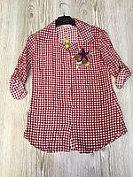 Сорочка для дівчинки на 6-11 років червоного кольору в клітку оптом