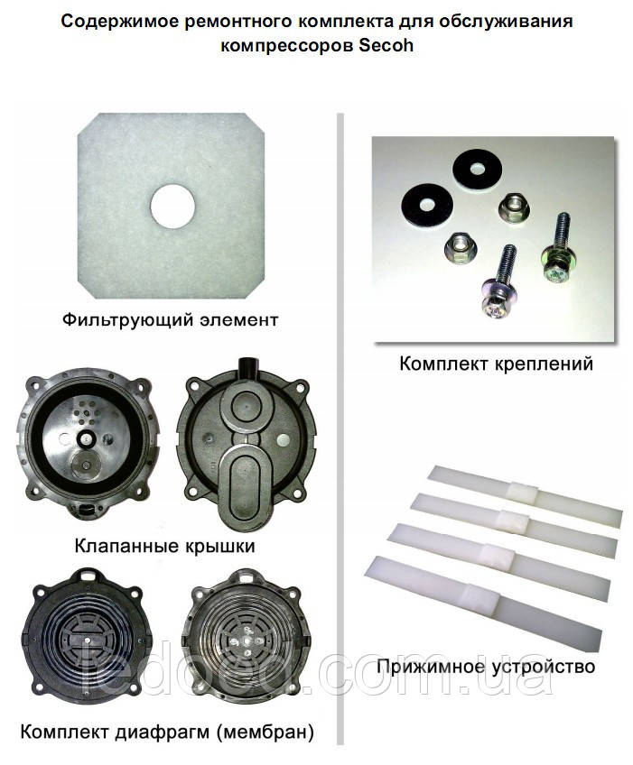 Мембрана-диафрагма и клапан (ремкомплект) для компрессоров Secoh EL-S-120, EL-S-150 и EL-S-250W - фото 2 - id-p53413885