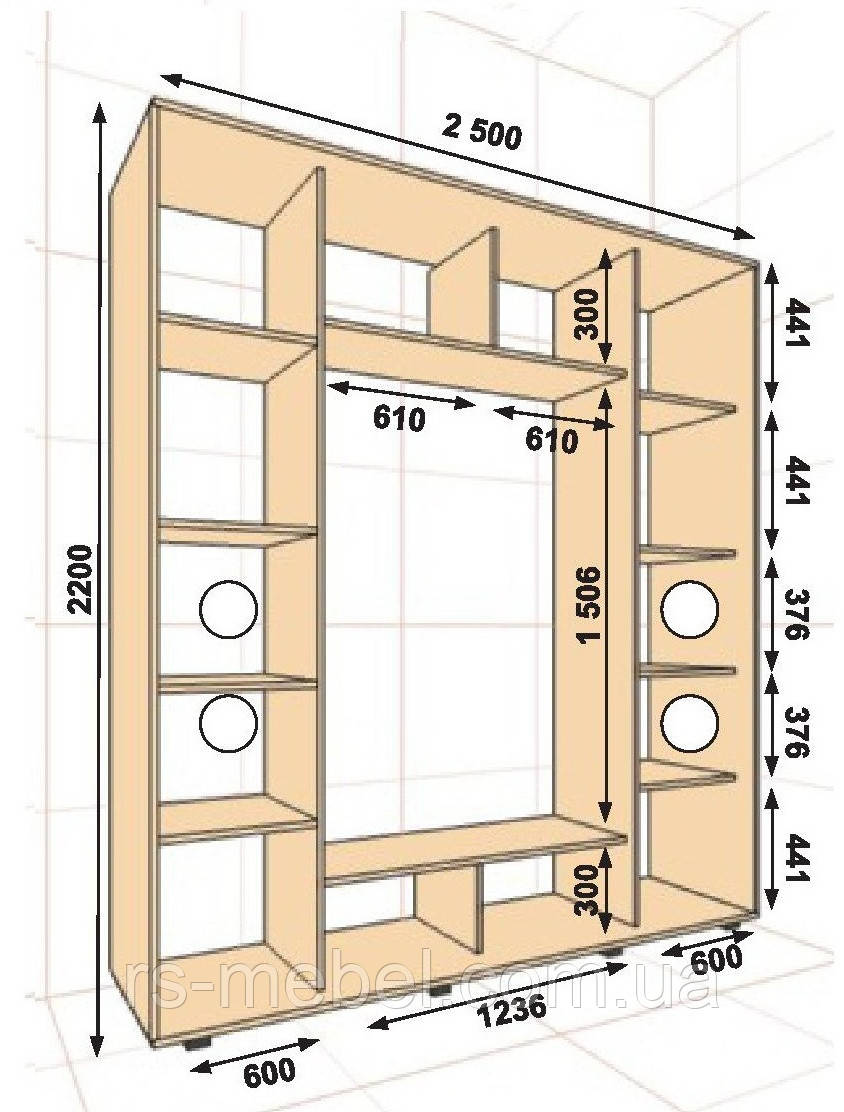 Шафа-купе 2500х450х2200, 3 двері (Алекса), фото 1