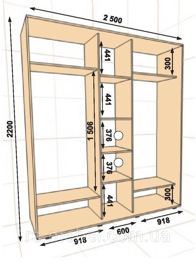 Шафа-купе 2500х450х2200, 3 двері (Алекса), фото 1