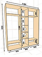 Шкаф-купе 2500*450*2200, 3 двери (Алекса)