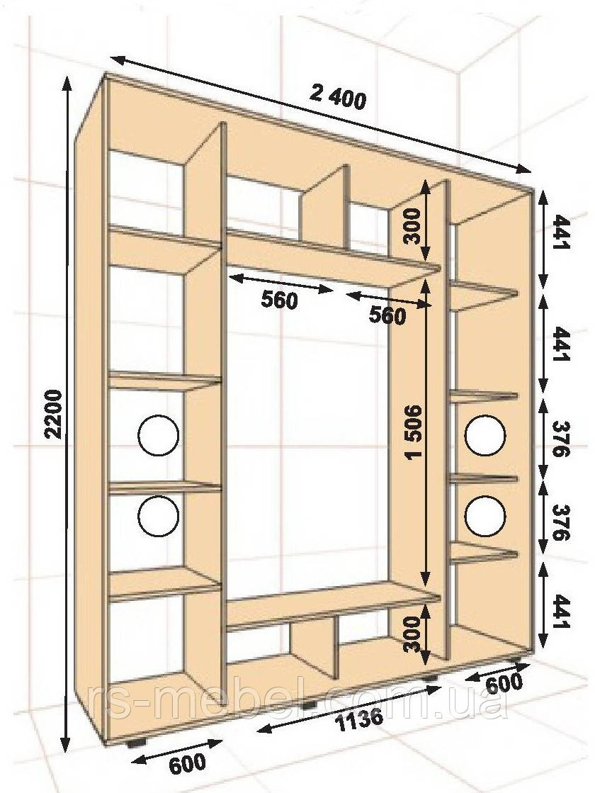 Шафа-купе 2400х450х2200, 3 двері (Алекса), фото 1