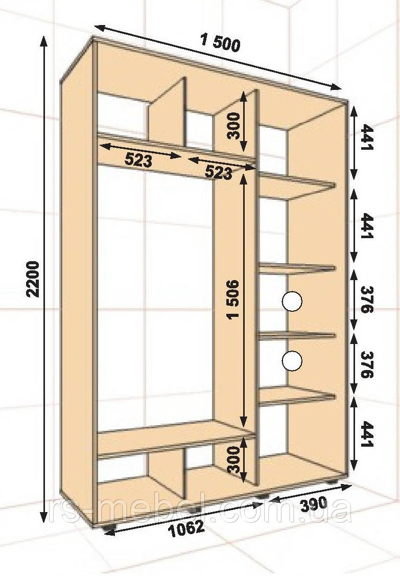 Шафа-купе 1500х450х2200, 2 двері (Алекса), фото 1