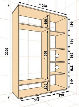 Шафа-купе 1000*450*2200, 2 двері (Алекса)