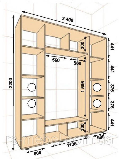 Шафа-купе 2400х600х2200, 3 двері (Алекса), фото 1