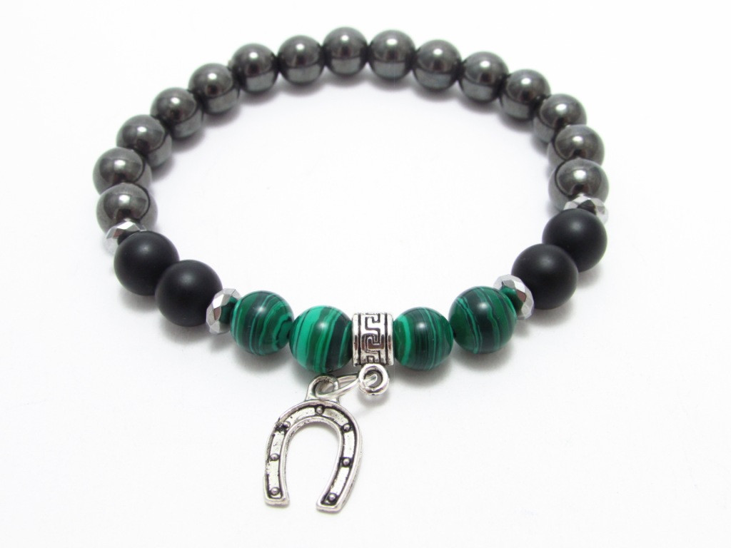 Браслет із натуральних каменів Гематит Шунгіт Малахіт, фото 1