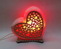 Соляная лампа, ночник, светильник сердце большое с узором сердца
