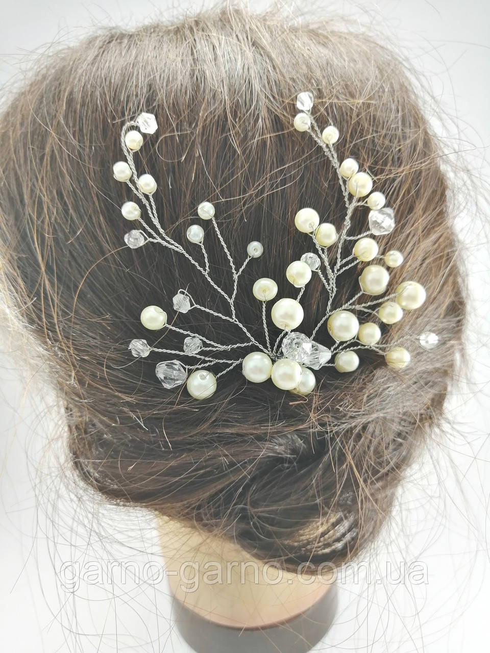 Весільна шпилька кришталева перлинна гілочка для волосся біла прикраса для волосся нареченої шпилька в зачіску