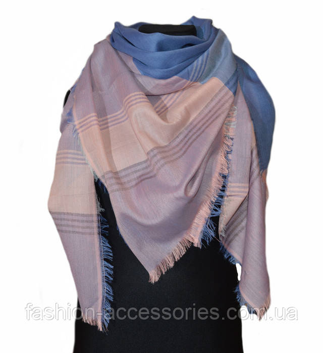 Хустка жіночий синій великого розміру з бавовни на шию Синій великий бавовняний хустку в клітку 1