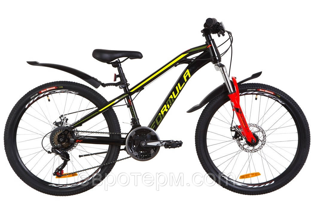 Велосипед FORMULA 24" DAKAR 2019 AM 14G DD рама 13 St Чорно-червоний з жовтим з крилом (OPS-FR-24-151)