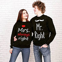 Свитшот черный Mr Right I Mrs always Right парные | Кофта для влюбленных