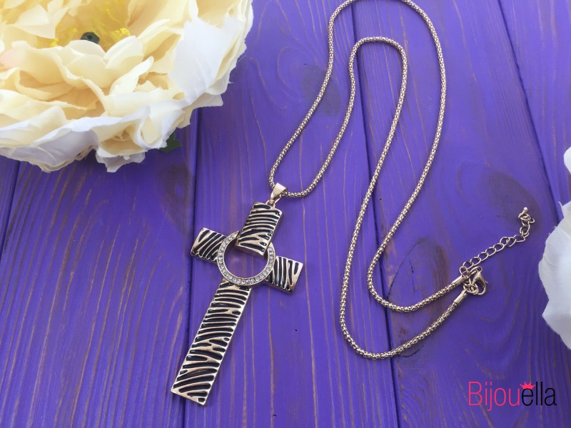 Хрестик на шию золотиста підвіска 18897 ланцюжок жіноча біжутерія