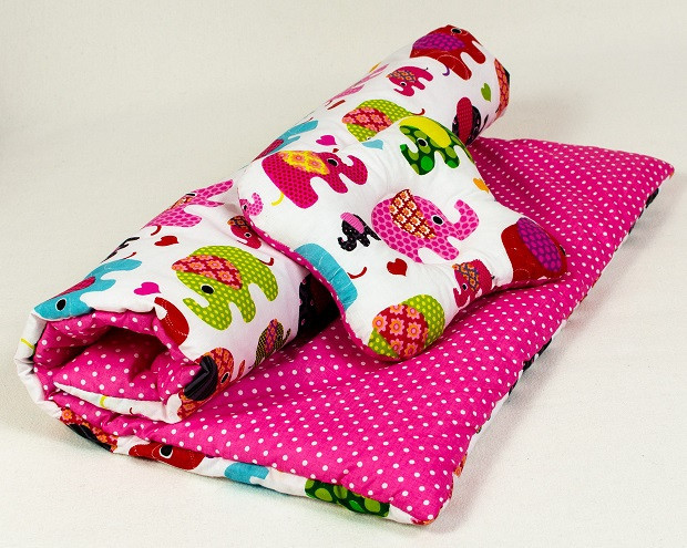 Комплект в коляску летний BabySoon Слоники на розовом одеяло 65 х 75 см подушка 22 х 26 см розовый (068) - фото 1 - id-p883691746