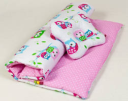 Літній комплект в дитячу коляску BabySoon Ніжні совушки ковдру 65 х 75 см подушка 22 х 26 см рожевий (070)