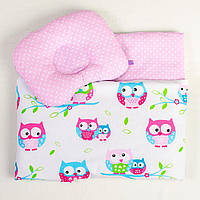 Детский набор в коляску BabySoon Розовые совушки №2 одеяло 65 х 75 см подушка 22 х 26 см розовый (021)