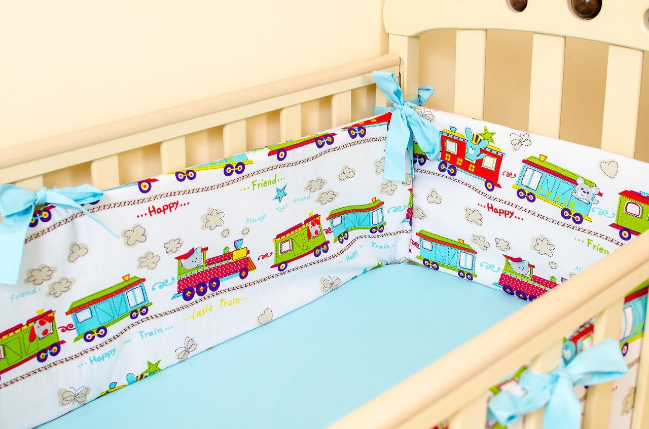 Бортики в детскую кроватку BabySoon Зверята в поезде 360см х 27см (509) - фото 1 - id-p883693451
