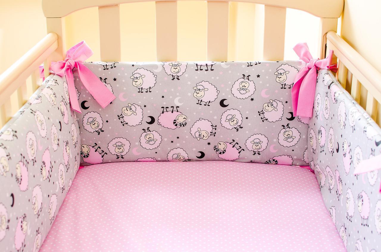 Бортики в детскую кроватку BabySoon Розовые барашки 360см х 27см (515) - фото 6 - id-p883693456