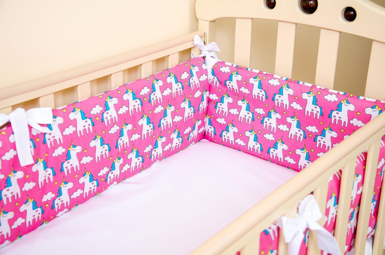 Бортики в детскую кроватку Пони Пинк BabySoon 360см х 27см + простынь на резинке 60см х 120см (519) - фото 1 - id-p883693460
