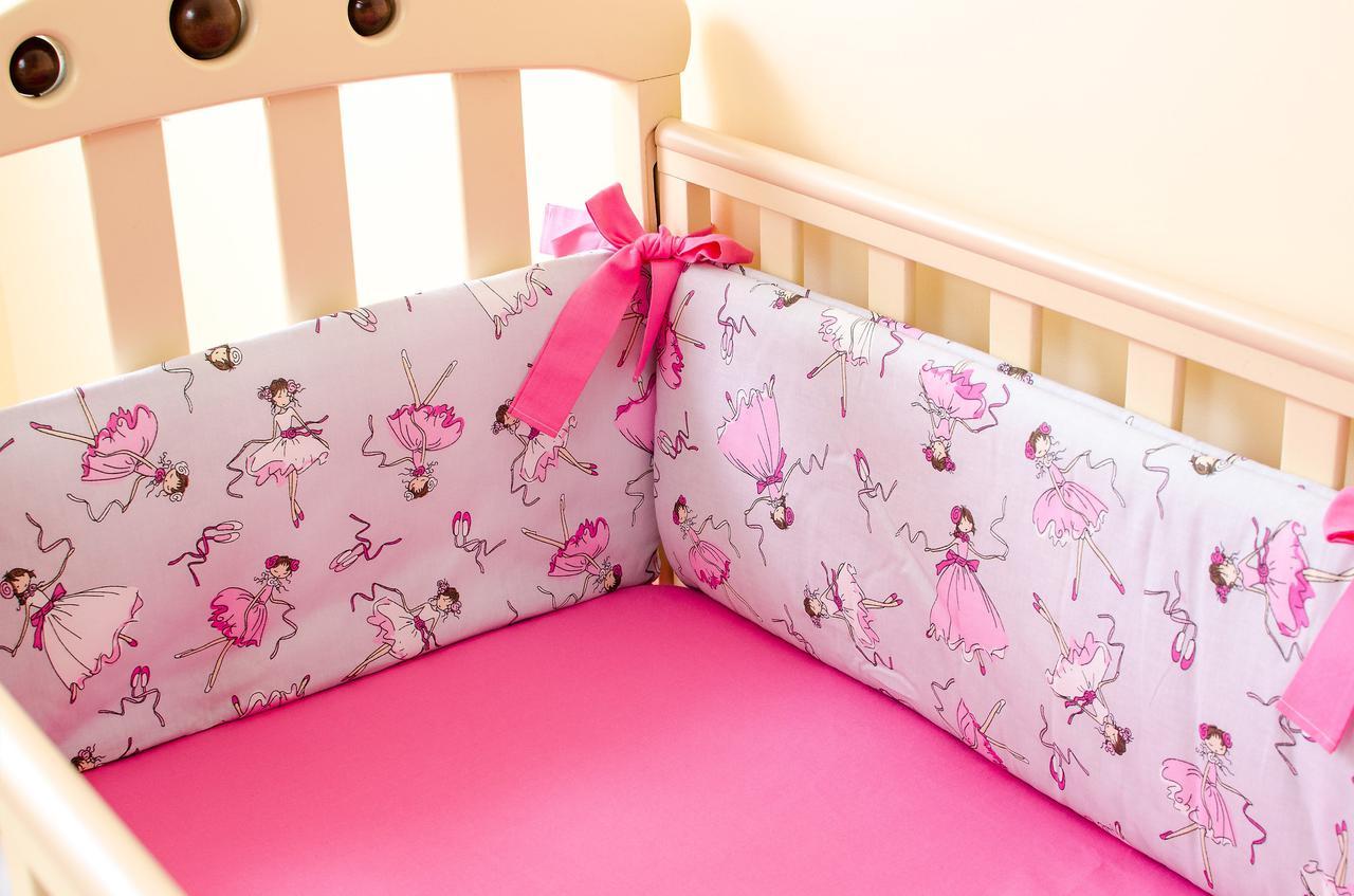 Бортики в детскую кроватку + простынь на резинке BabySoon Балерины 360см х 27см 60см х 120см (522) - фото 4 - id-p883693463