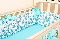 Бортики в детскую кроватку+простынь на резинке BabySoon Мятные ежики 360см х 27см простынь 60см х 120см (527)