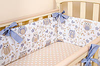 Бортики в детскую кроватку + простынь на резинке BabySoon Совушки на ветке 360смх27см простынь 60смх120см(529)