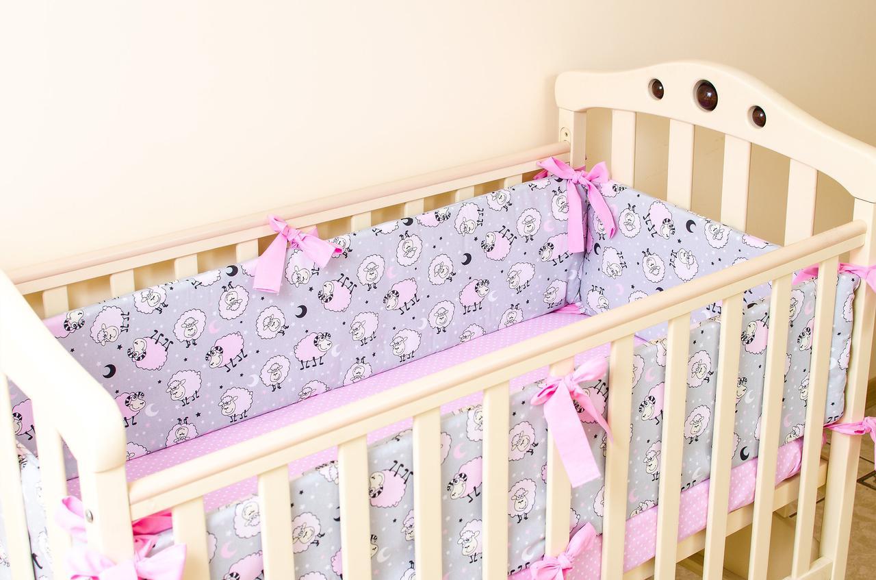 Бортики в детскую кроватку + простынь на резинке Розовые барашки BabySoon 360смх27см простынь 60смх120см(521) - фото 5 - id-p883693470