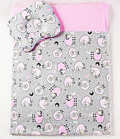 Летний комплект в коляску BabySoon Розовые барашки одеяло 65 х 75 см подушка 22 х 26 см (583)
