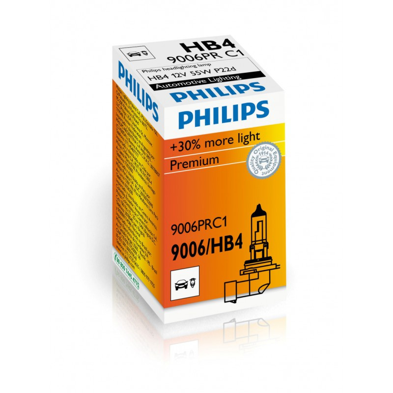 Автолампа галогенна Philips HB4 12 V 55 W P22D Premium+30% 9006PRC1, фото 1