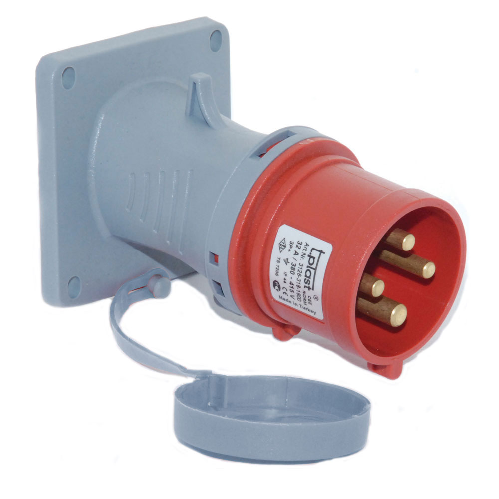 Роз'єм силовий: вилка фланцева з нахилом, 16 А, 4 полюси 3p+e, IP44