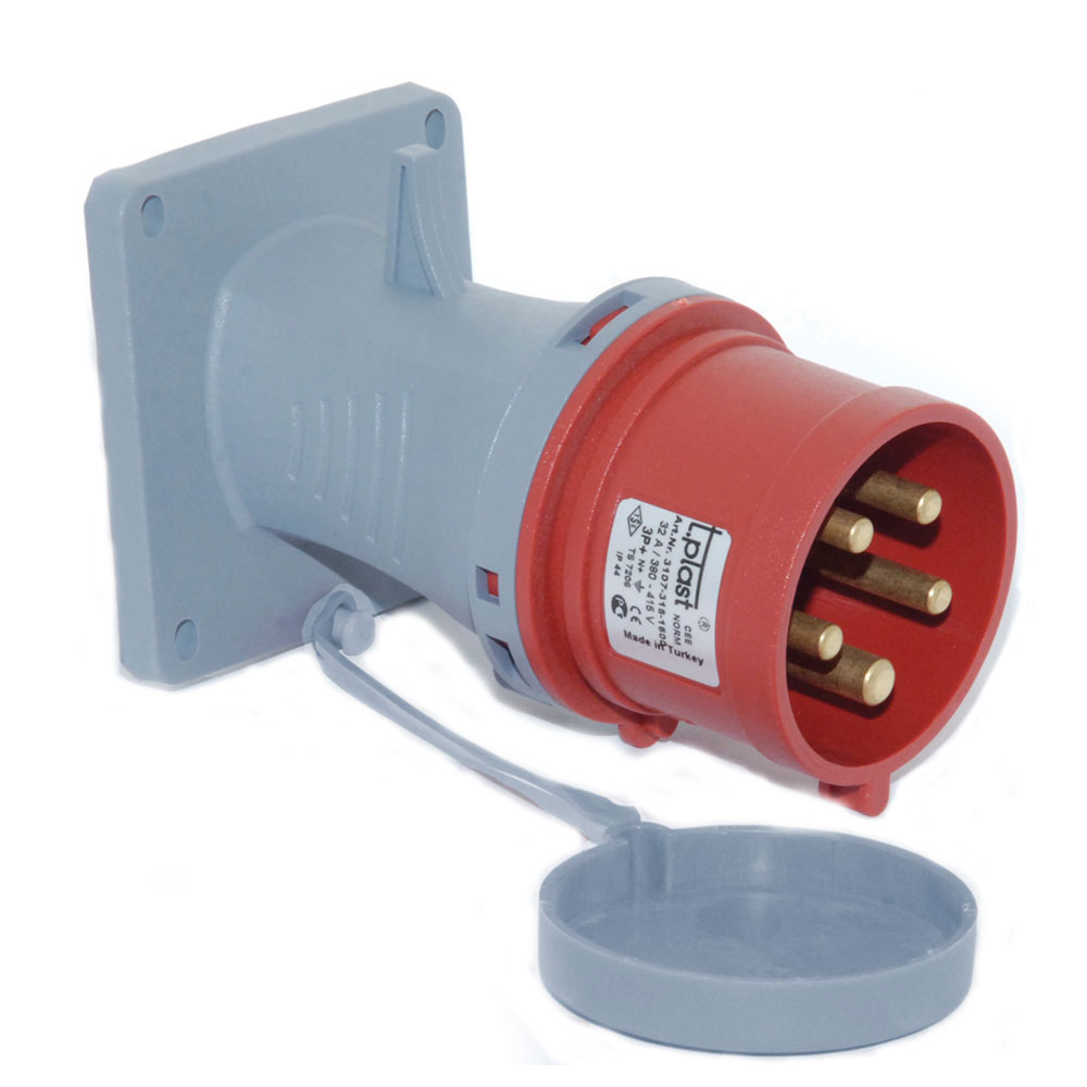 Роз'єм силовий: вилка фланцева з нахилом, 16 А, 5 полюсів 3p+n+e, IP44