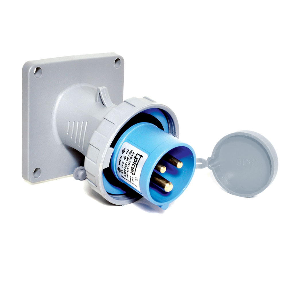 Роз'єм силовий: вилка фланцева з нахилом, 16 А, 3 полюси 2p+e, IP67