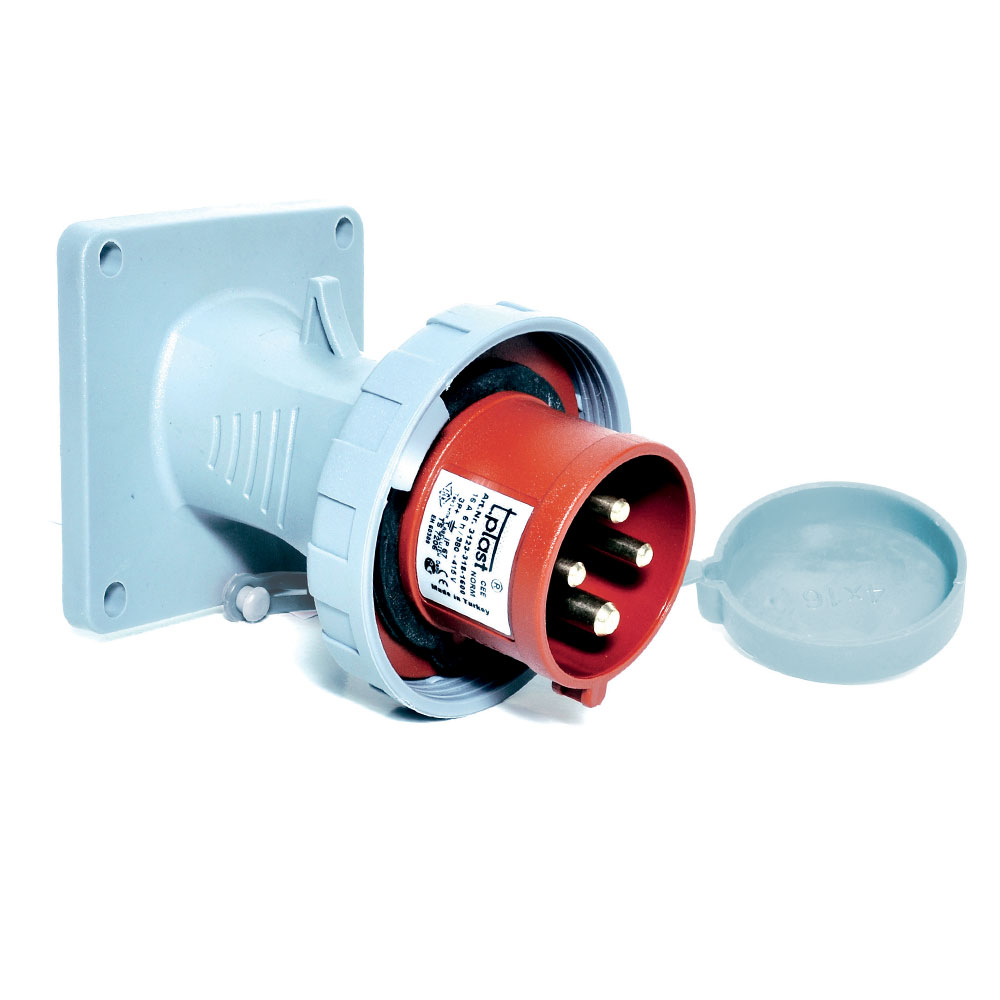 Роз'єм силовий: вилка фланцева з нахилом, 16 А, 4 полюси 3p+e, IP67
