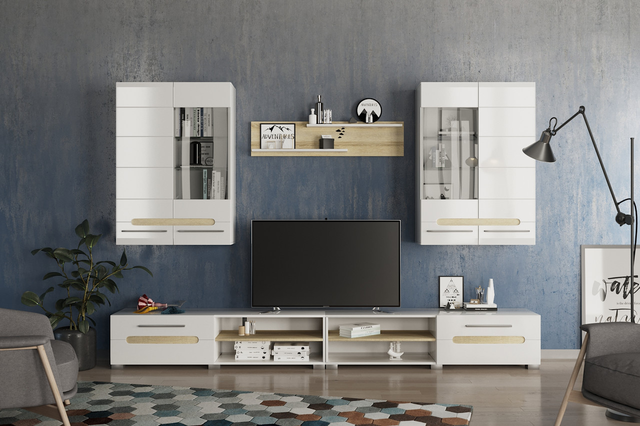 Стінка у вітальню Б'янко Світ меблів, колір білий / білий глянець