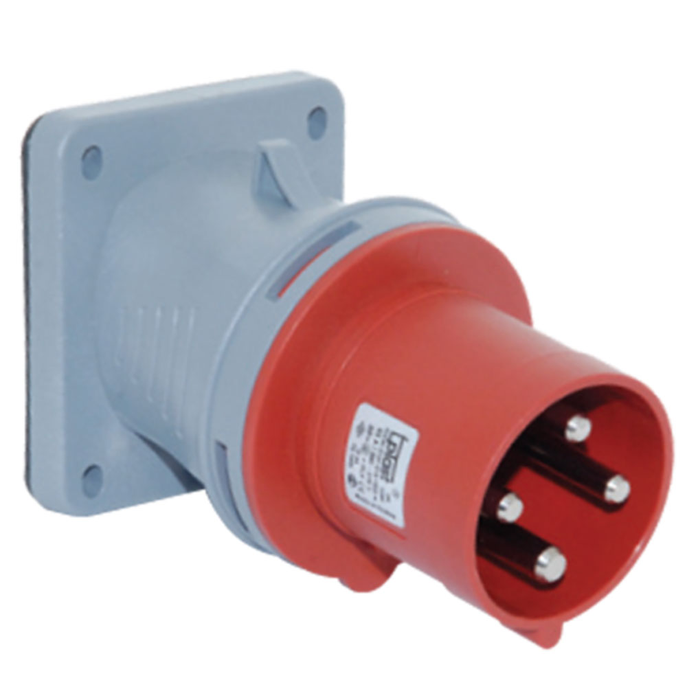 Роз'єм силовий: вилка фланцева з нахилом, 63 А, 4 полюси 3p+e, IP44