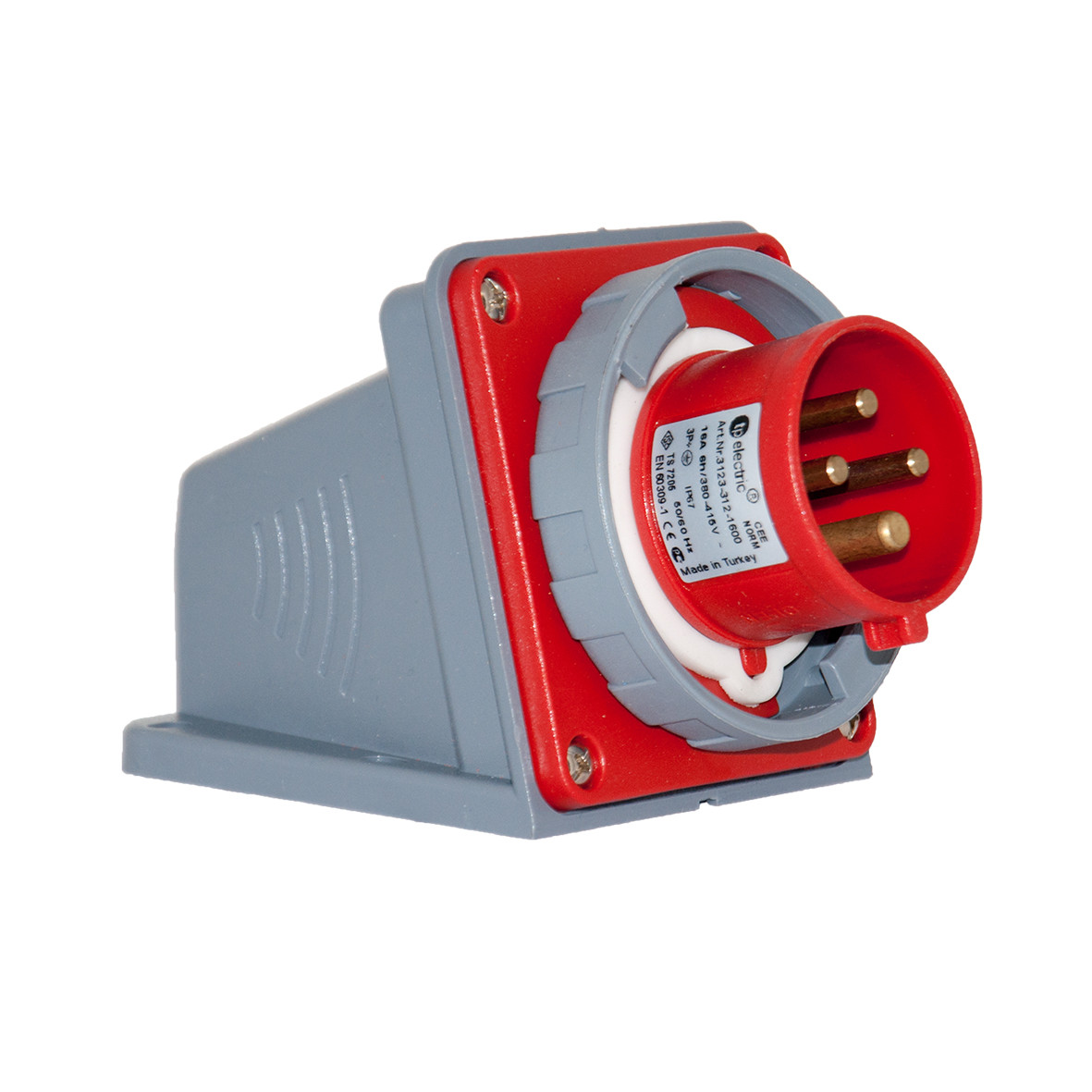 Силовий роз'єм: вилка накладна, 16А, 4 полюси 3p+e IP67