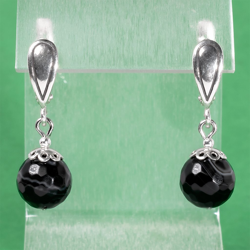 Онікс чорний, срібло, сережки, 364СРО