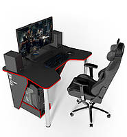 Геймерский игровой стол ZEUS IGROK-3L, черный/красный с LED подсветкой