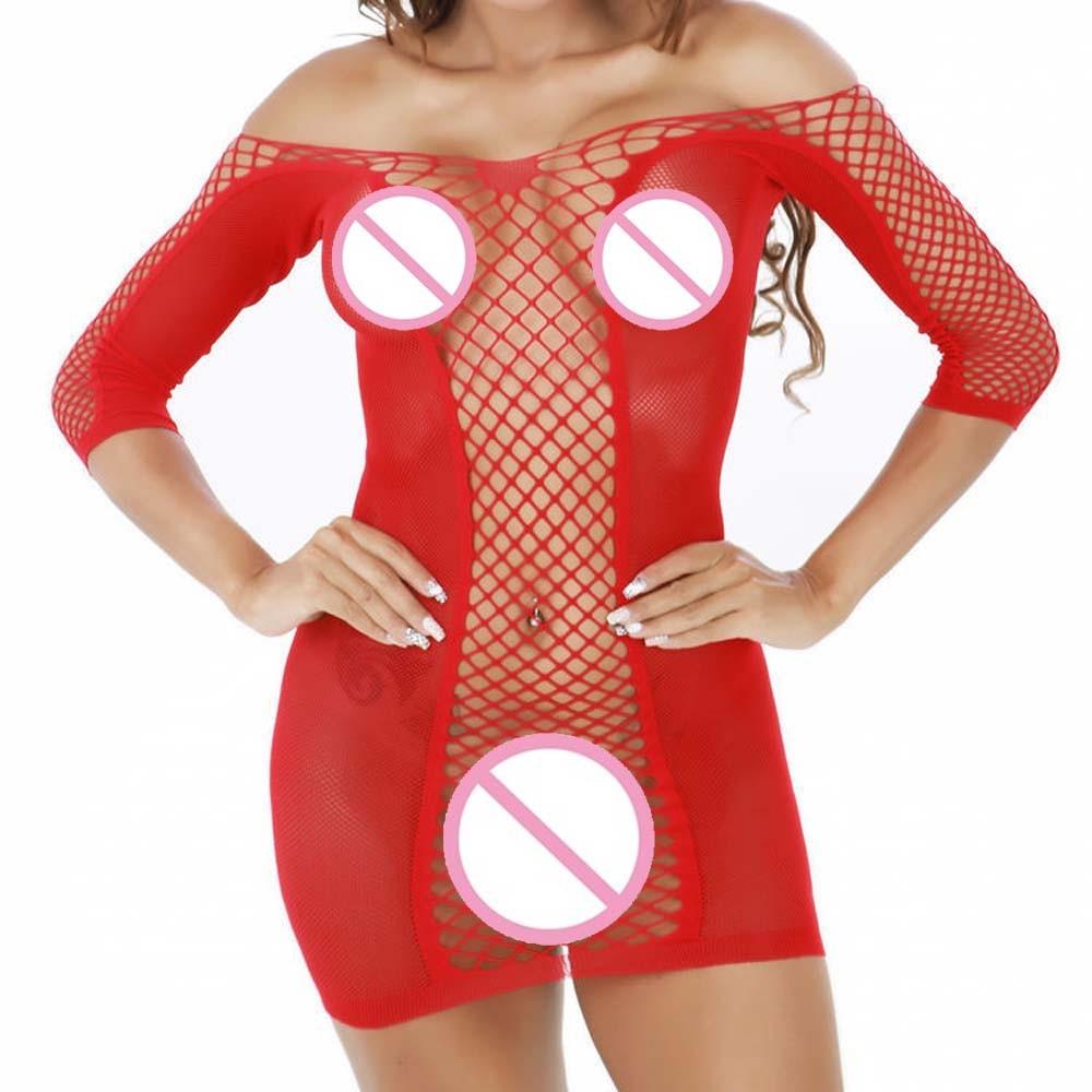 Шикарний пеньюар у сітку червоний, фото 1