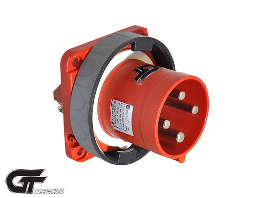 Силовий роз'єм: вилка фланцева, GT, 63А, 4 полюси 3p+e IP67